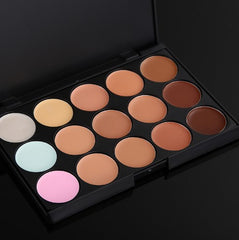 3 in1 Set 15 Color Concealer Palette + Makeup Brush + Cute Pink Sponge